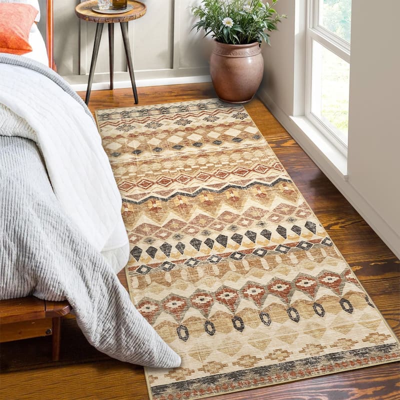 Garvee Boho Geo Low Pile Foldable Area Rug