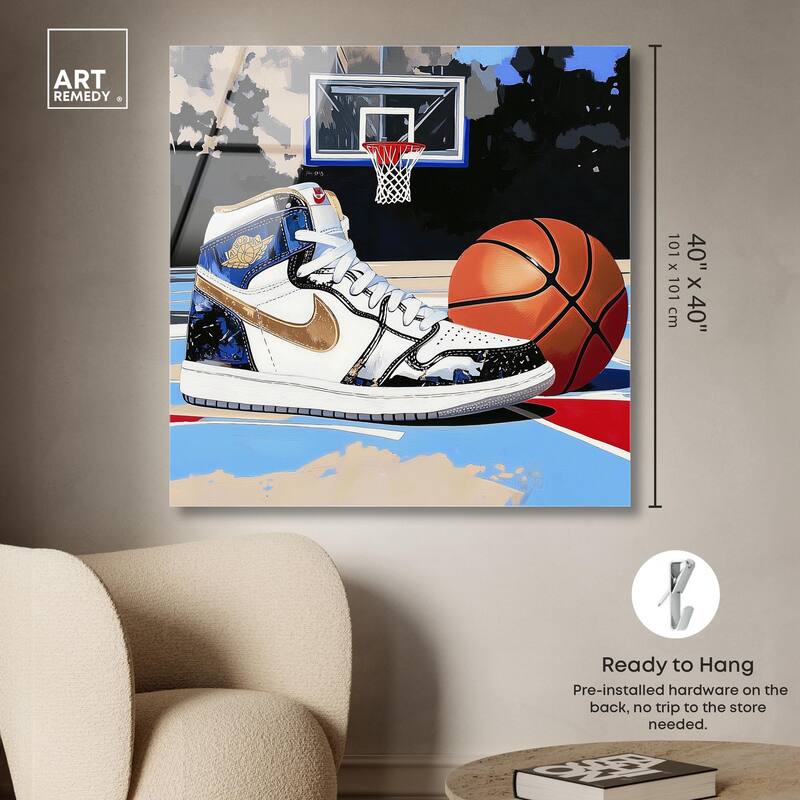 Basketball Court Blues Acrylic by Art Remedy, Ready to Hang