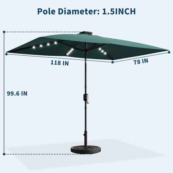 10x6.5ft rectangle outdoor patio aluminium umbrella sun stands with Crank and Steel Frame – Maypex If your umbrella comes with its own light 10x6.5ft Solar Rectangular Patio Umbrella