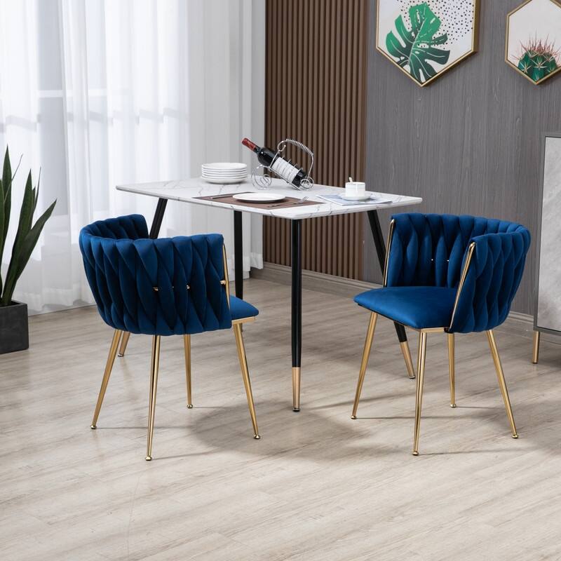 SEYNAR Modern Glam Velvet Dining Side Chair Set of 2 with Gold Metal Frame - Navy