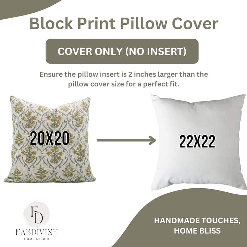Fabdivine Decorative Floral Pillowcase Handmade Linen Block Print Accent for Sofa Kids Bed Rust Spring Décor, Sadabahar