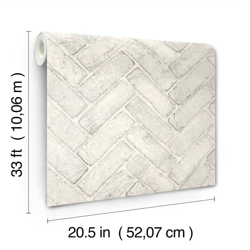 Chesapeake Canelle White Brick Herringbone Wallpaper