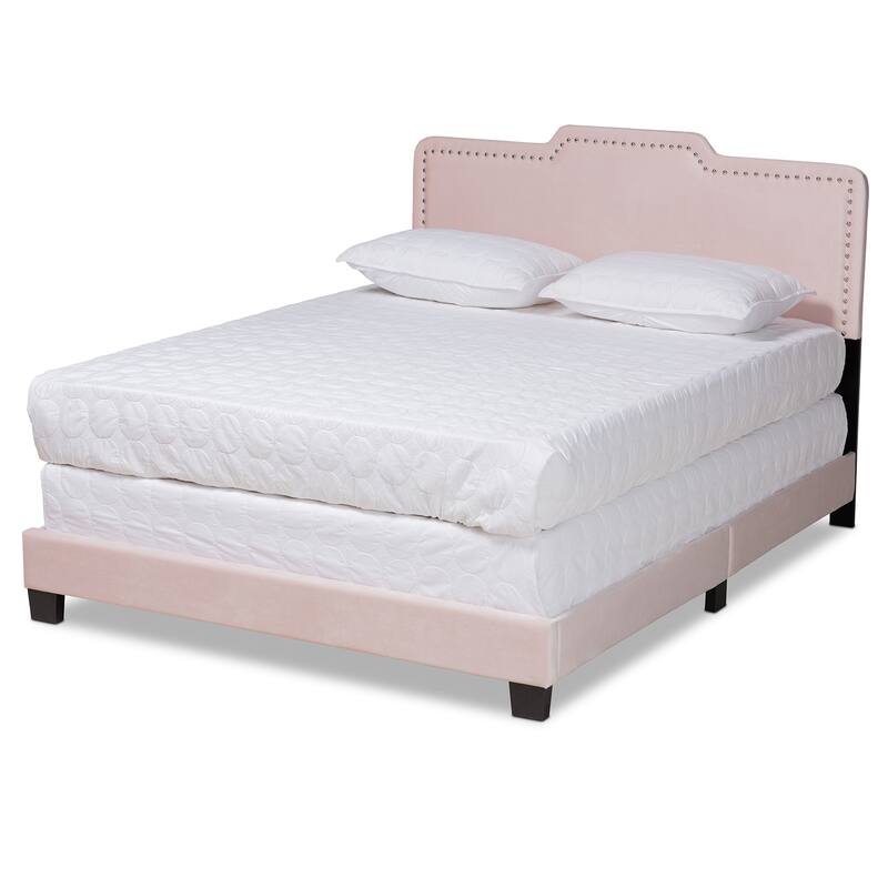 Benjen Modern Glam Velvet Fabric Upholstered Panel Bed - Pink - Queen