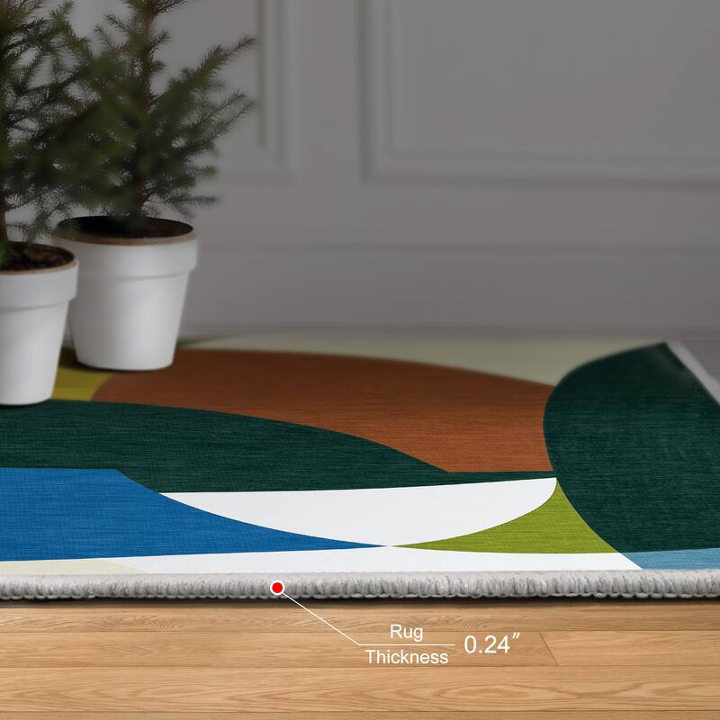 Melding forms I Geometric Washable Art Area Rug size 5'x8', Power-loomed, Non Slip Rug, Soft Rug for Living Room, Bedroom