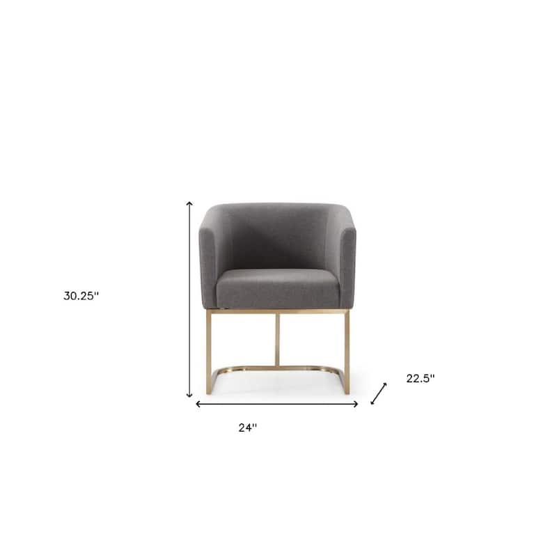 Antiqued Brass Upholstered Dining Arm Chair with Fabric Seat