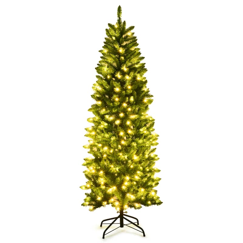 Gymax 6 ft Pre-lit Pencil Christmas Tree Hinged Fir Tree Holiday Decor - See Details