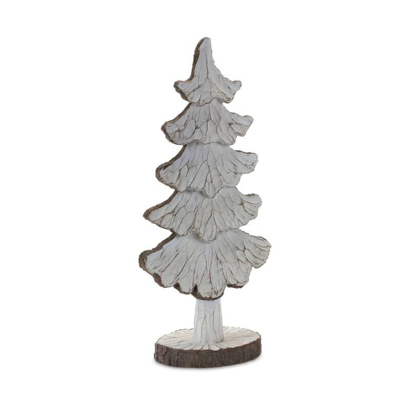 2 White Brown Carved Pine Tree Christmas Tabletop Decorations 16"
