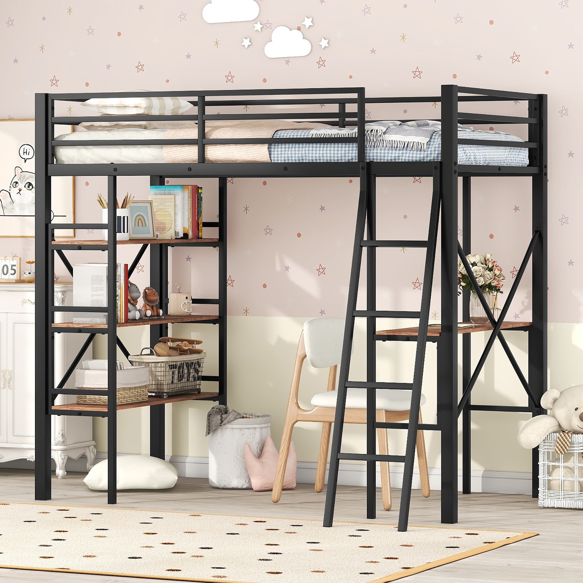 Metal loft bunk hotsell bed with desk