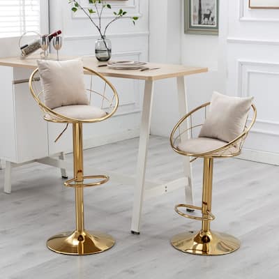 360° Swivel Bar Stools Set of 2, Modern Adjustable Counter Height Velvet Bar Chair, Kitchen Island Dining Chairs for Cafe Pub