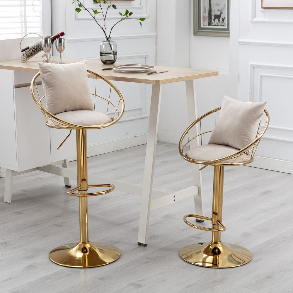 velvet bar chair,pure gold plated,unique design,360 degree rotation,adjustable height,Suitable for dinning room and bar,set of 2