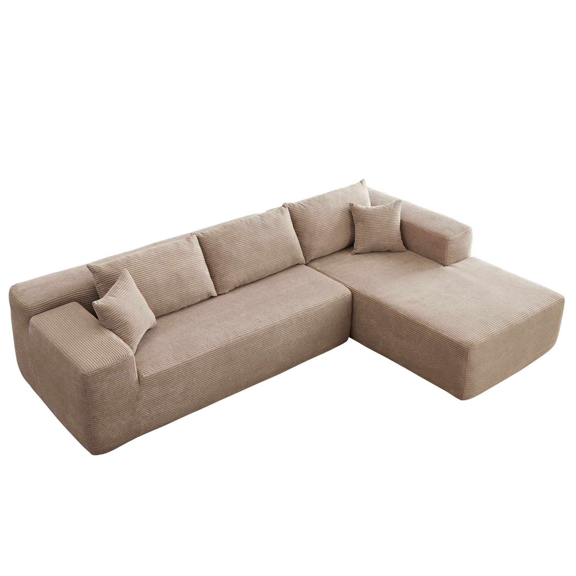OVIOS Corduroy Non-Assembly Chaise Sofa Couch with Pillow-Camel