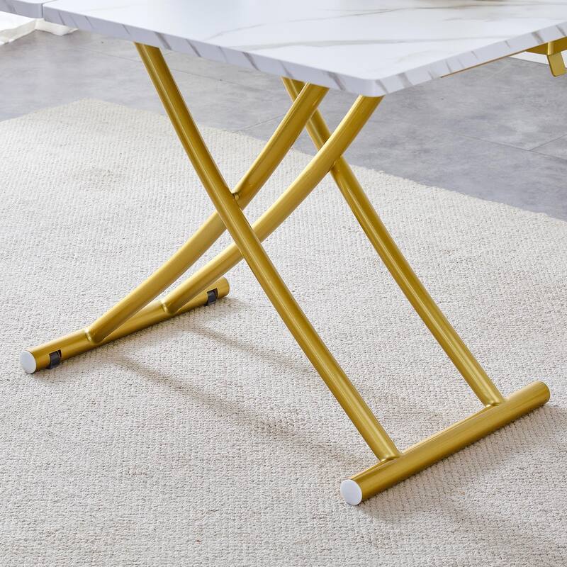 5-Piece Lifting Wood Dining Table Set for 4, Kitchen Square Dining Table with 4 Chairs Modern Space-Saving Table and Chair Set