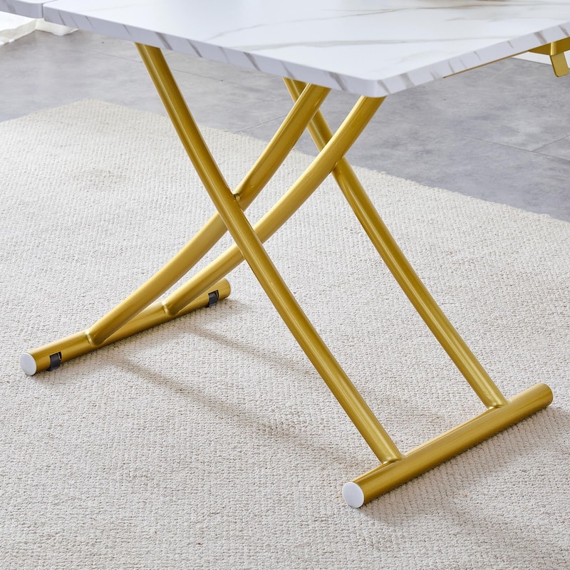 Modern minimalist multifunctional lift table with 0.8 inch thick MDF desktop and golden metal legs,coffee table