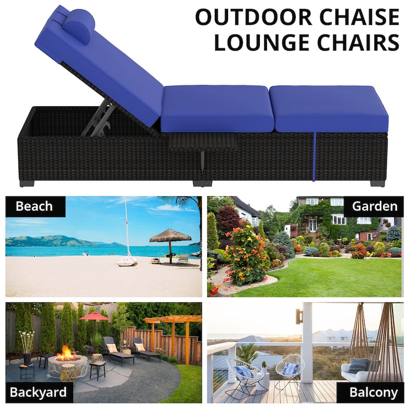 Patio Lounge Chairs,Outdoor PE Wicker Chaise Lounge Set of 2