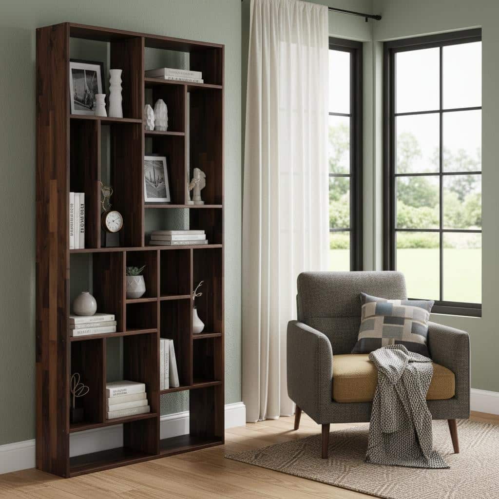 HomeRoots 86" Brown And Natural Solid Wood and Wood Ten Tier Bookcase