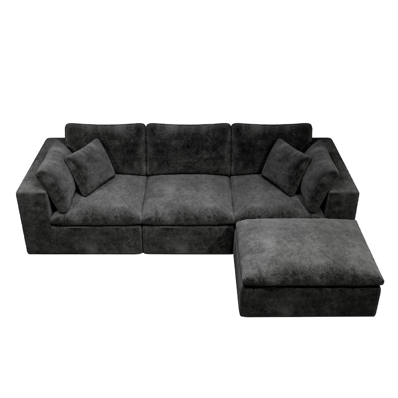 Roomfitters 108.3" Modular Sectional Sofa, 4-Piece Compressed Cloud Couch, No Assembly Required, Plush Corduroy, Grey