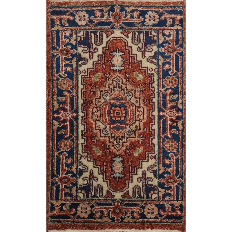 Hand Knotted Oriental 100% Wool Carpet Traditional Medallion Oranges & Rust Heriz (serapi) Area Rug - 3' 0'' X 2' 0''
