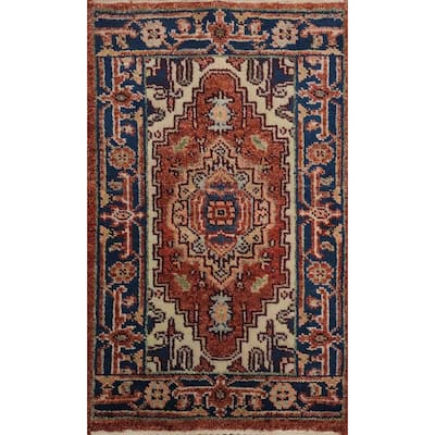 Hand Knotted Oriental 100% Wool Carpet Traditional Medallion Oranges & Rust Heriz (serapi) Area Rug - 3' 0'' X 2' 0''