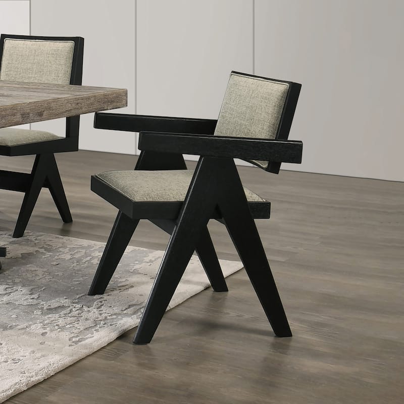 Furniture of America Rockinwel Modern Black Solid Wood Arm Chair (Set of 2) - Black