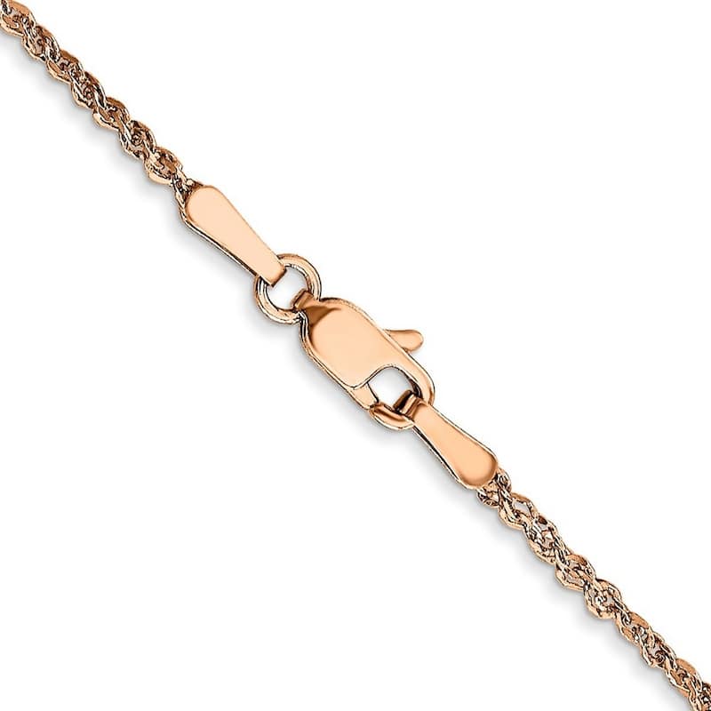Curata 14K Rose Gold Solid Polished Lobster Claw Closure 1.7mm Ropa Chain Bracelet