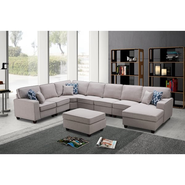 Irma 8 Piece Light Grey Linen Modular Sectional Sofa Set Overstock 30081710