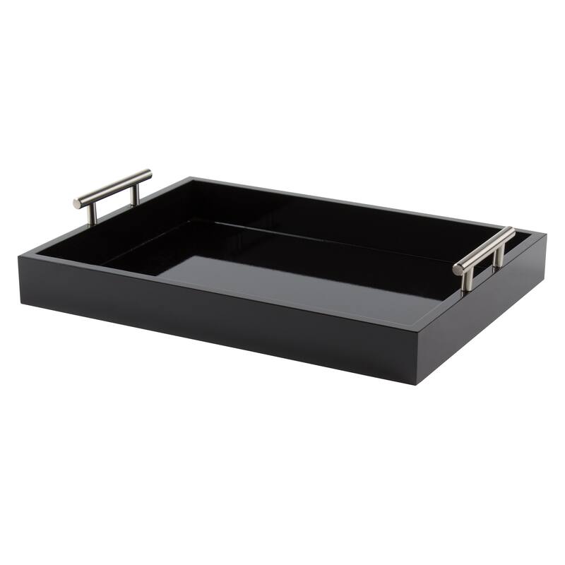 Kate and Laurel Lipton Metal Handle Decorative Tray - 16.5x12.25x3.25 - Black/Silver