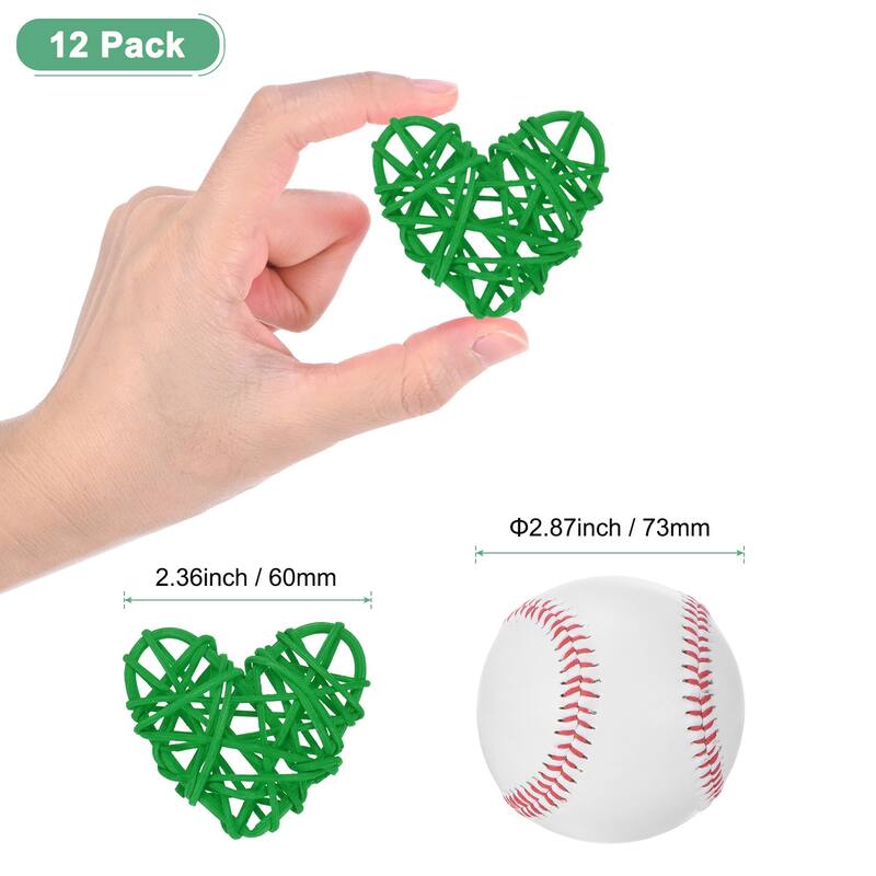 12-Pack Heart Wicker Rattan Balls 2.4 Inch for DIY - Dark Green