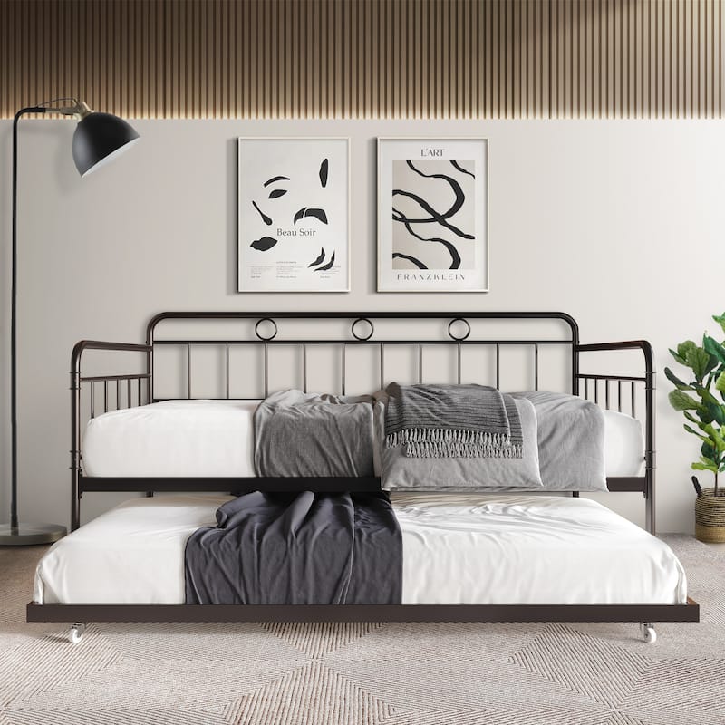 CraftPorch Minimalist Curved Edge Metal Twin Daybed with Trundle