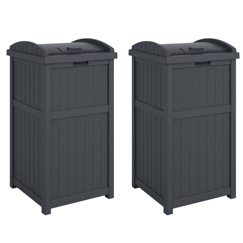 Suncast 30 Gallon Hideaway Trash Waste Bins for Outdoor, Cyberspace (2 Pack)
