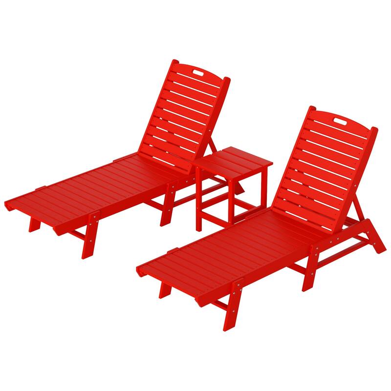 Laguna Hdpe All Weather Outdoor Patio Pool Reclining Armless Chaise Lounges With Square Side Table (3-Piece Set)