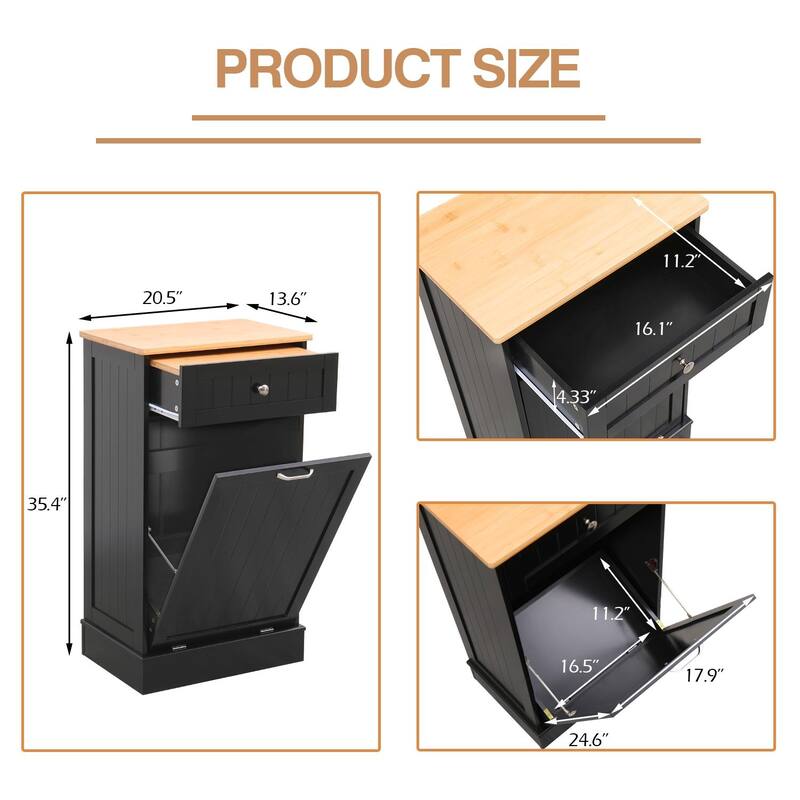 Erommy Tilt Out Trash Cabinet, Wooden Kitchen Trash Can Free Standing Waste Bin, Recycling Hideaway Garbage Can Holder