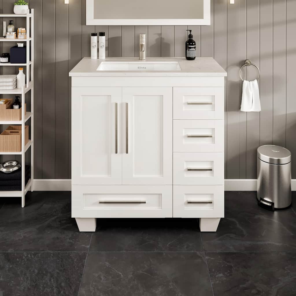 Eviva Loon 30"W Bath Vanity with Carrara Quartz Vanity Top & Undermount Sink