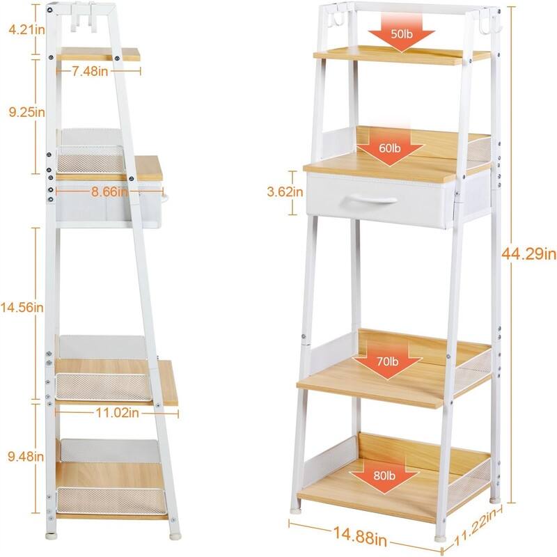 4 Tier Bathroom Ladder Shelf - 11.22"D x 14.88"W x 44.29"H