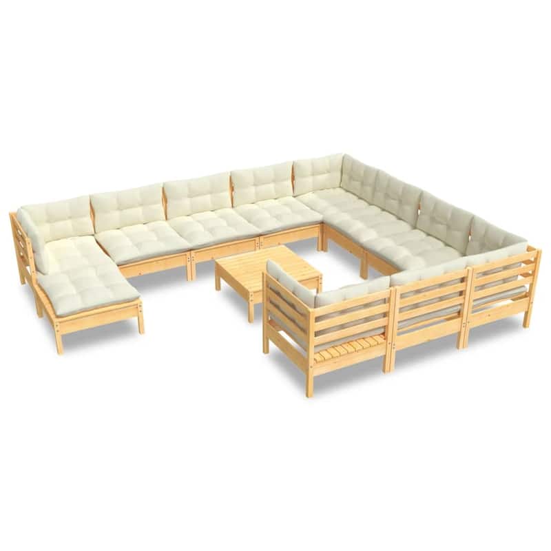 vidaXL 12 Piece Patio Lounge Set with Cushions multi colors Pinewood - 25" x 25" x 24.6"