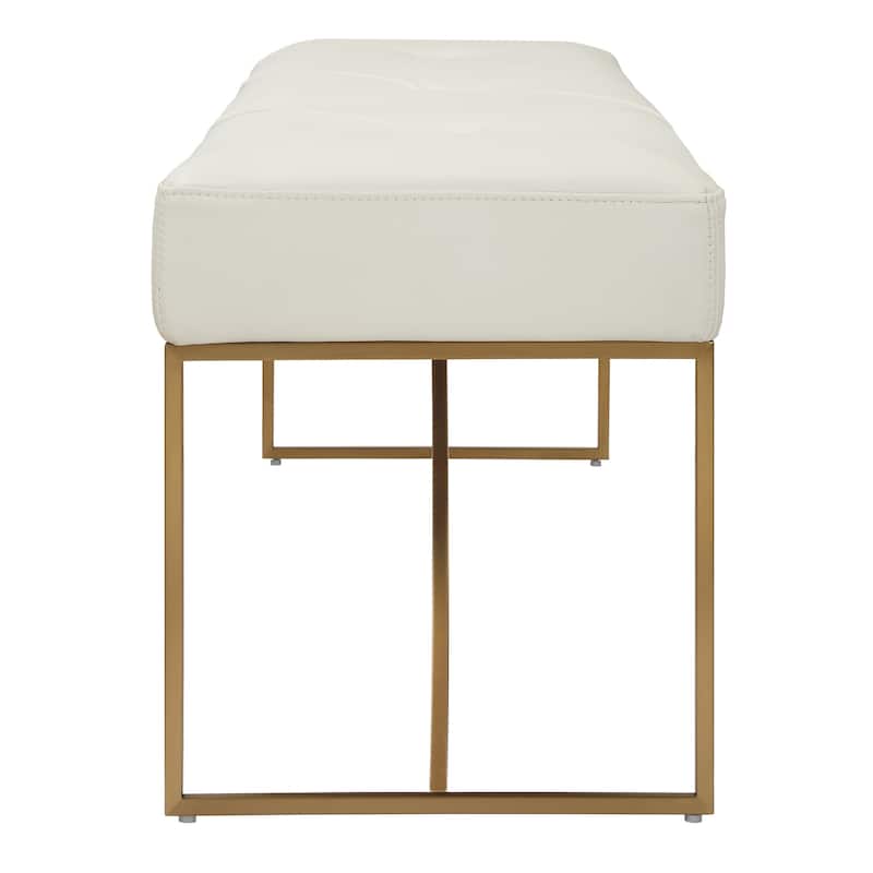 Diamond Tufted Leather Upholstered Bench - 53" - Cream