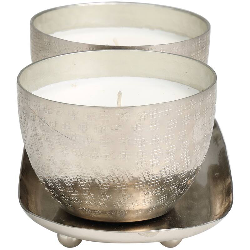 Silver or Gold or Copper Metal Scented Grid Patterned 10 oz 1 Wick Candle with White Wax (Set of 2)