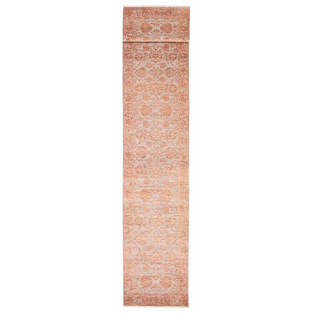 ECARPETGALLERY Hand-knotted Heritage Grey Silk, Wool Rug - 2' 7" x 14' 3"