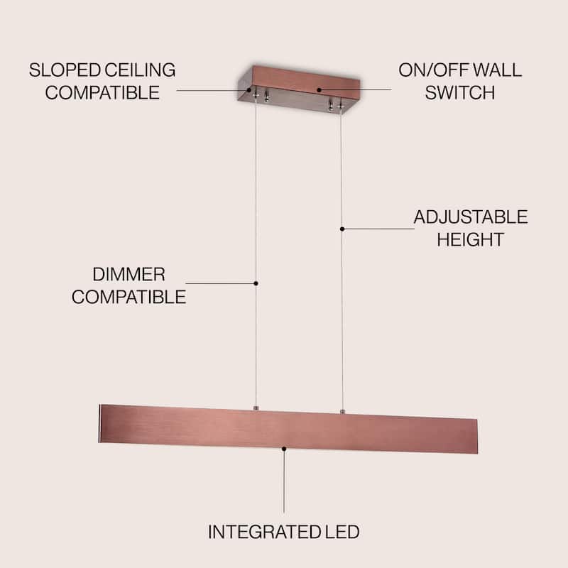 Julian 40" Dimmable Adjustable Integrated LED Metal Linear Pendant, by JONATHAN Y