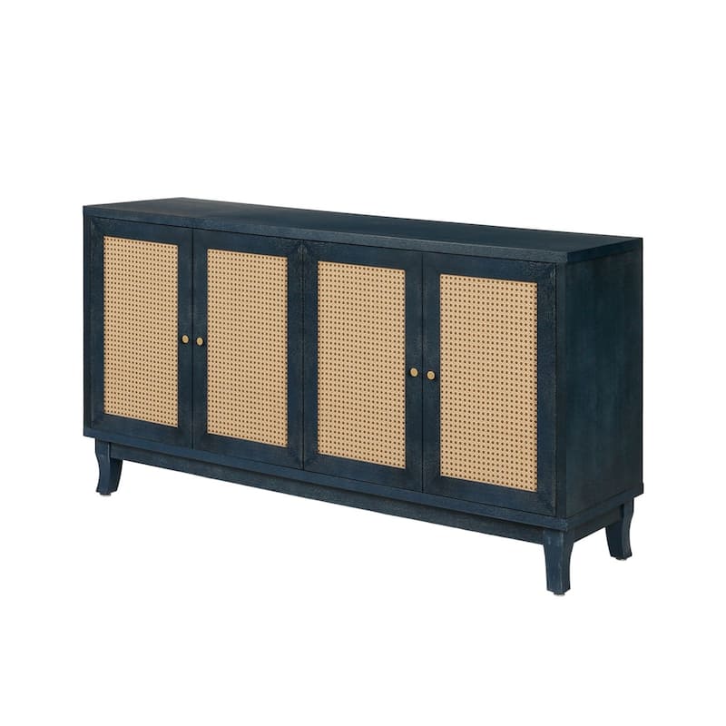 Rattan Sideboard Buffer Cabinet With 4 Rattan Doors, Adjustable Shelves, Storage Modern Storage Cabinet, Cupboard Console Table