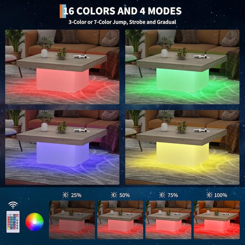 35 inch Coffee Table with Led Lights for Home Office, Apartment - N/A