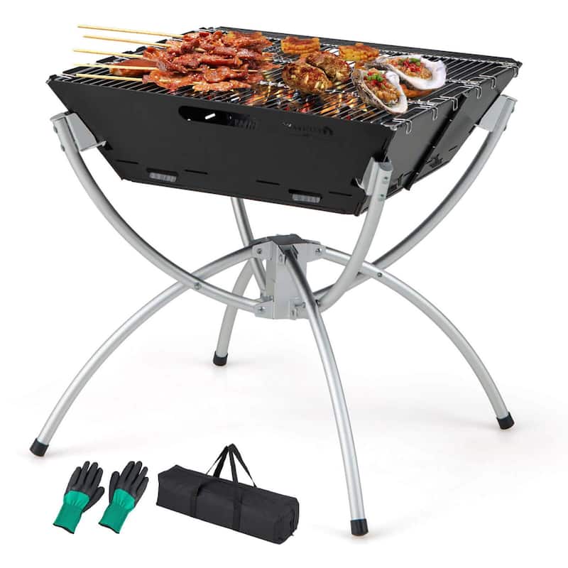 Costway 3-in-1 Portable Charcoal Grill Folding Camping Fire Pit with - See Details - Steel