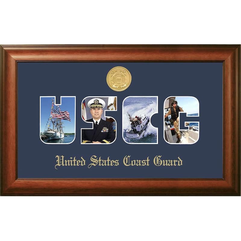 Patriot Frames Coast Guard Collage Photo Walnut Frame Gold Medallion
