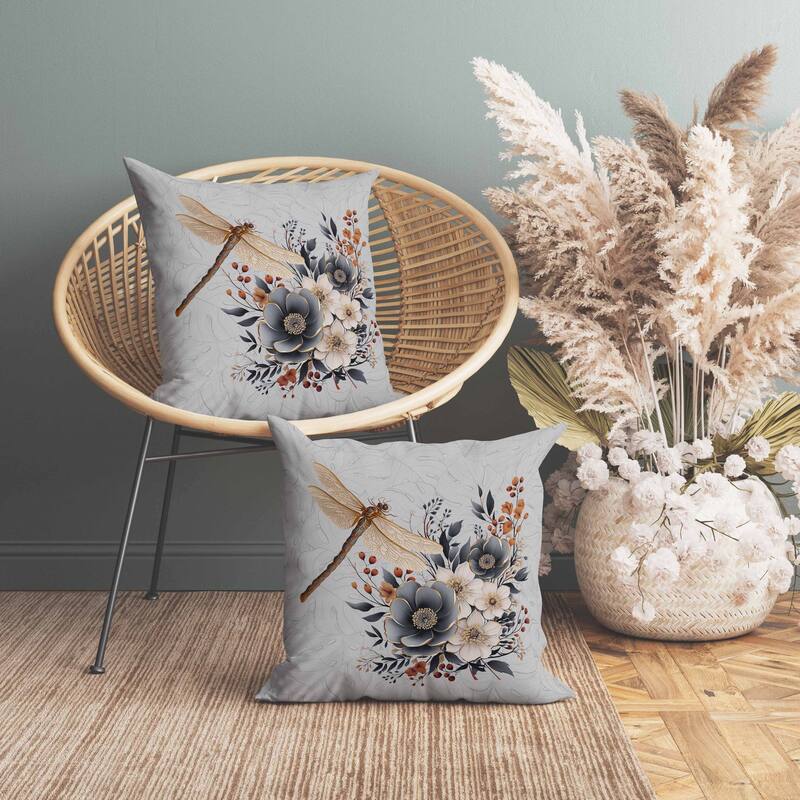 Dragonfly Haven Faux Suede Reversible Throw Pillow Gray and Orange