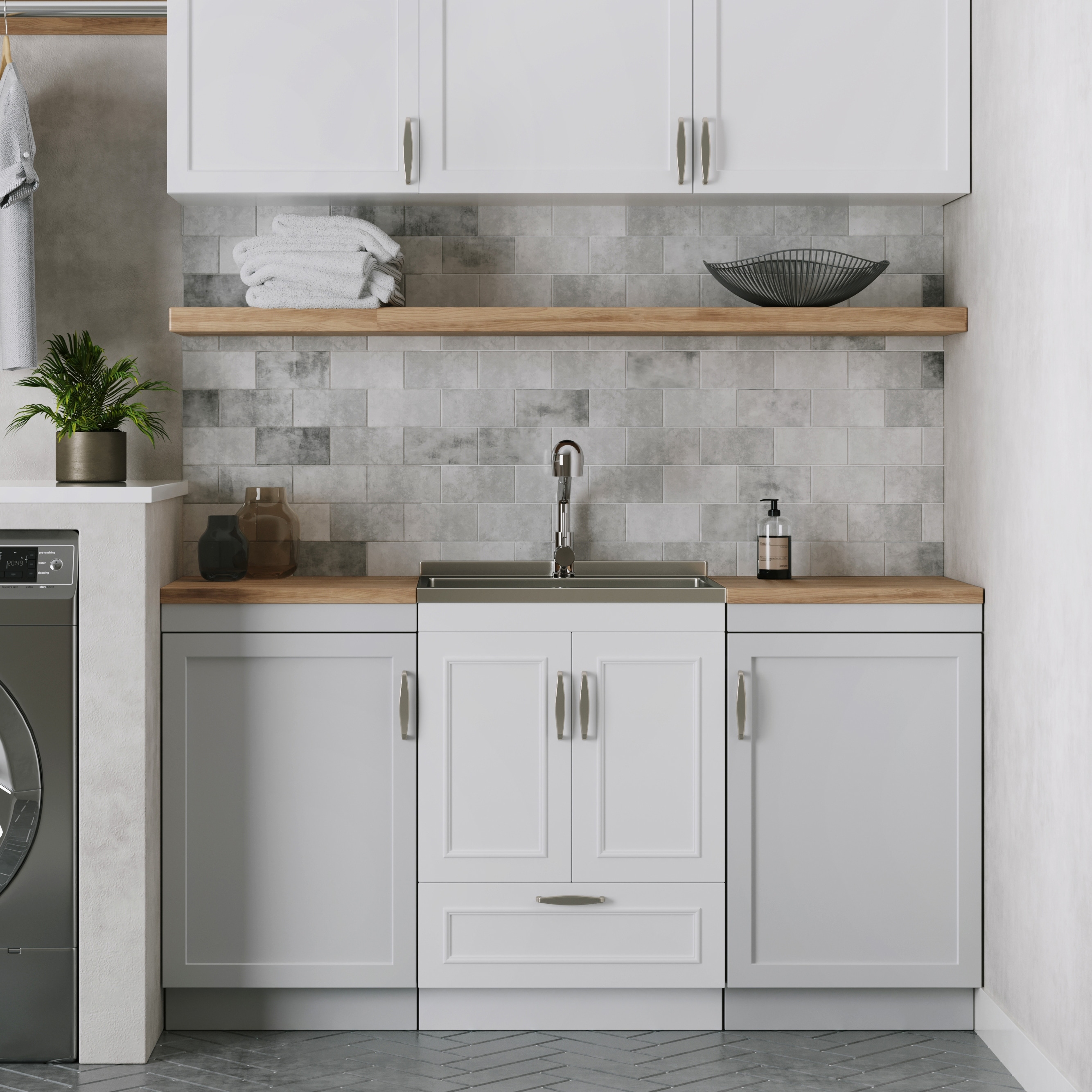 Martino Transitional Laundry Cabinet with Faucet and Stainless Steel Sink