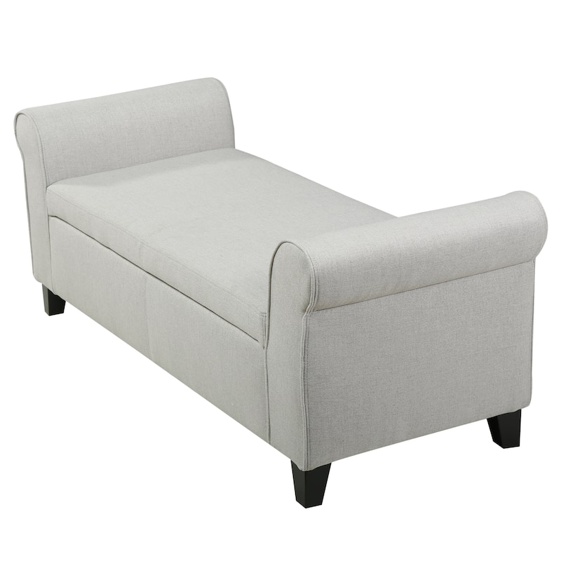 50" W Storage Bench, Fabric Upholstered End of Bed Bench, Storage Shoe Cabinet Bench with Rolled Arm, Modern Window Bench