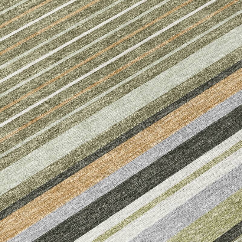 Machine Washable Indoor/ Outdoor Modern Stripes Chantille Rug