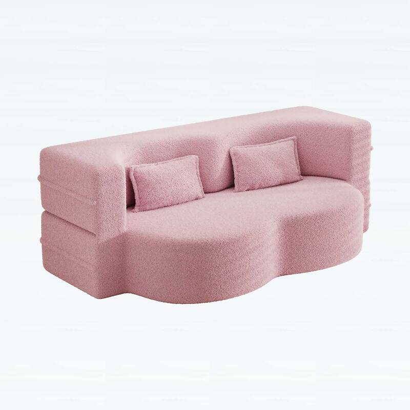 Modern Floor Sofa with 2 Pillows,Convertible Sleeper Sofa Bed