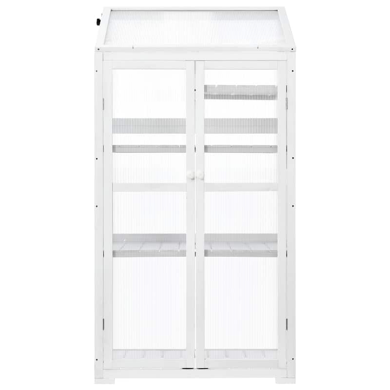 Roomfitters 62" Wood Greenhouse Cold Frame with Wheels and Adjustable Shelves for Indoor Outdoor Use