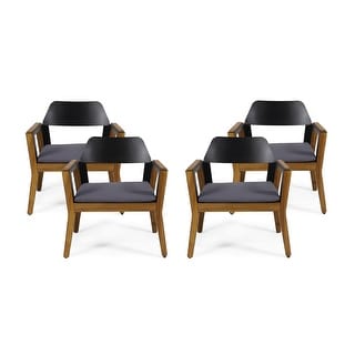 Soho Outdoor Cushioned Acacia Wood Club Chair (Set of 4) by Christopher Knight Home