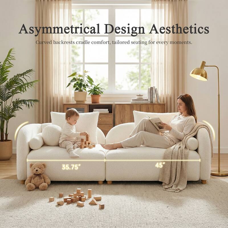 Mordern Cloud-Soft Boucle Sofa, Curved Back Boucle Loveseat with 6 Pillows